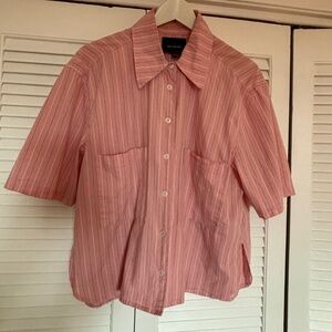 Toit Volant Pink Striped Collar button down short sleeve top shirt XS / s